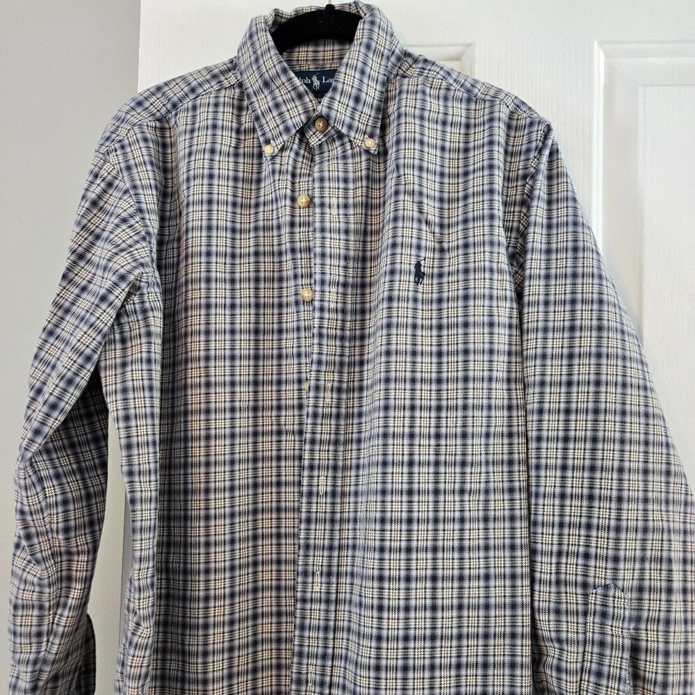 Mens Ralph Lauren Classic Fit Blue Plaid Medium Button Down